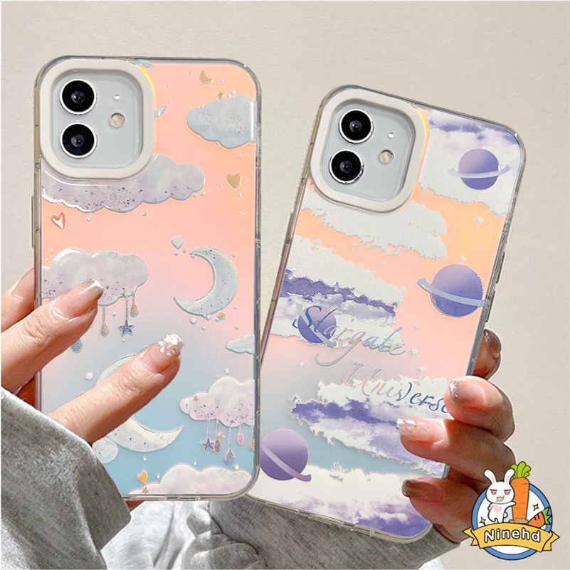 IPHONE Casing Kompatibel Untuk Iphone14 13 12 11 Pro Max X Xr Xs Max8 7 6 Plus SE 2020 Mewah High-end Laser Bersinar Bintang Bulan Casing Ponsel Dengan Anti Gores Silikon Lembut Cover Pelindung