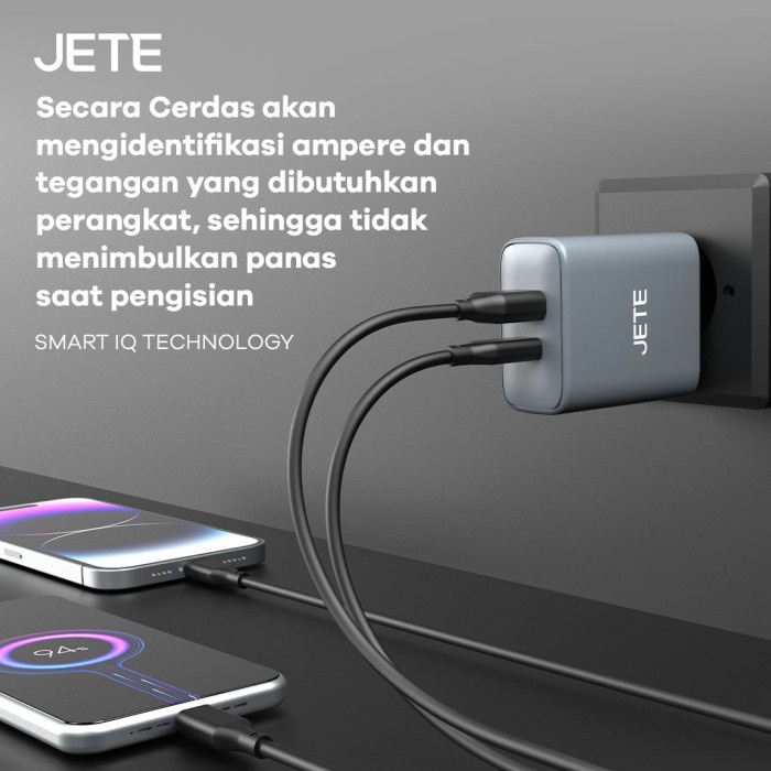 JETE E22 Charger GaN 65Watt Fast Charging 2 Port USB TypeC Garansi 2th