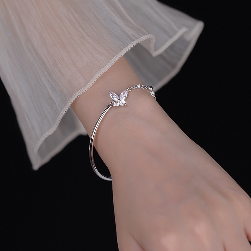 Gelang Kupu-Kupu Untuk Wanita Fashion Gadis Warna Perak Gelang Perhiasan Pesta Hadiah Ulang Tahun