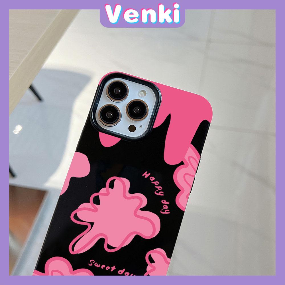 VENKI - For iPhone 11 iPhone Case Black Glossy TPU Soft Case Shockproof Protection Camera Pink Graffiti Compatible with iPhone 14 13 Pro max 12 Pro Max xr xs max 7Plus 8Plus