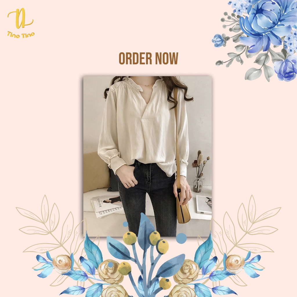 CJWT-01R TINO TINO WOMEN BLOUSE KOREAN TOP RUFFLE SLEEVES/ KEMEJA WANITA POLOS LENGAN PANJANG KASUAL