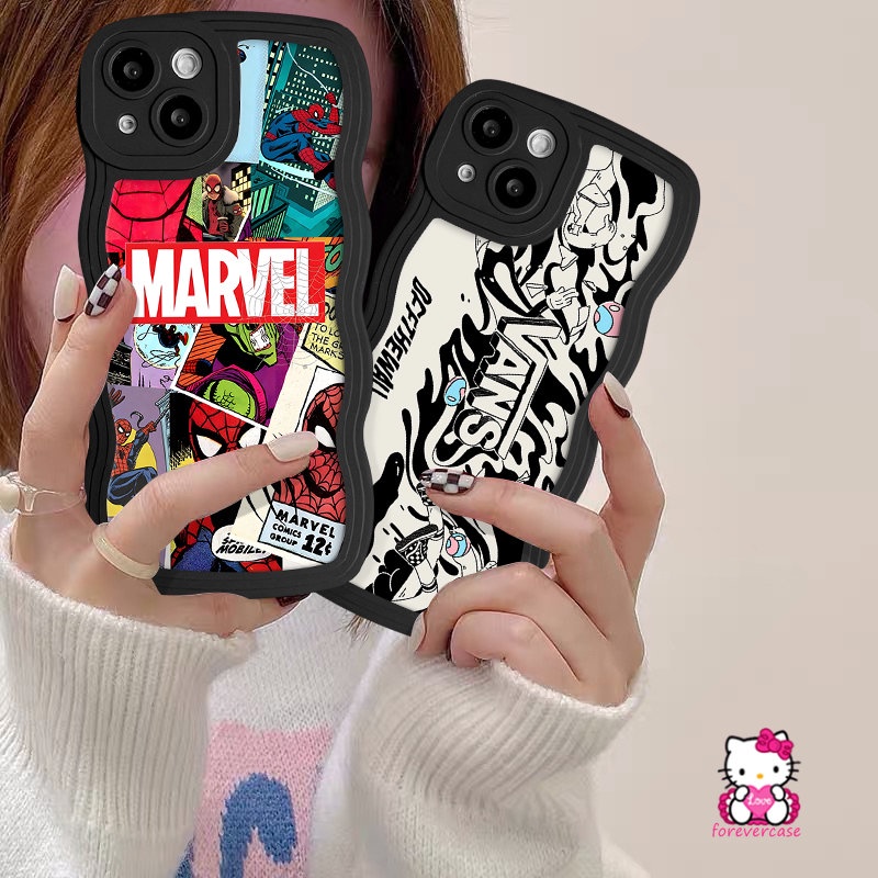 IPHONE Graffiti Kartun M.ARVEL Spiderman V.ANS Casing Ponsel Kompatibel Untuk Iphone7-6 6s 814 Plus XR XS X Max 7Plus 11 13 12 14 Pro Max SE 2020 Trendi Merek Wavy Edge Lembut Tpu Back Cover