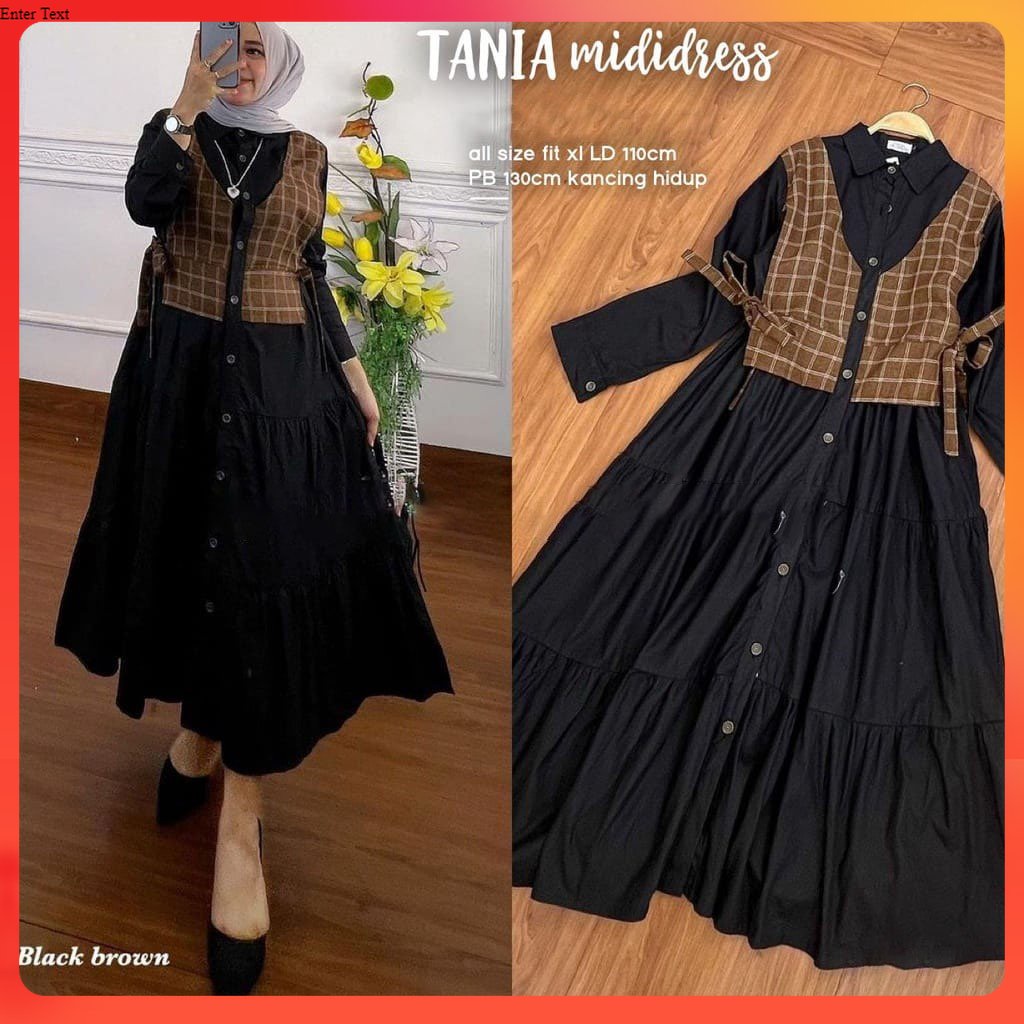 Tania Midi Dress Rayon Premium Mix Vest Kotak Katun Ld 110 Fit To XL  Fashion Gamis Maxy Maxi Muslim