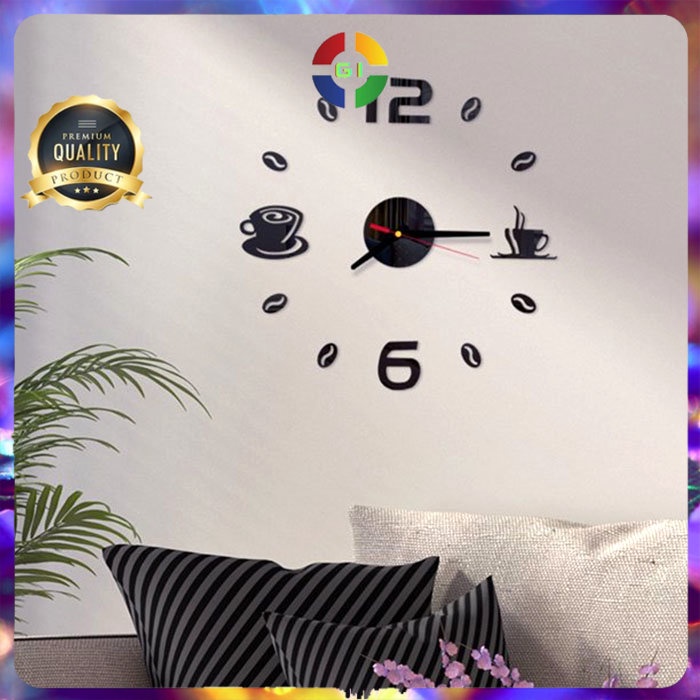 Jam Dinding DIY Giant Wall Clock 40-70cm Coffee Bell Black