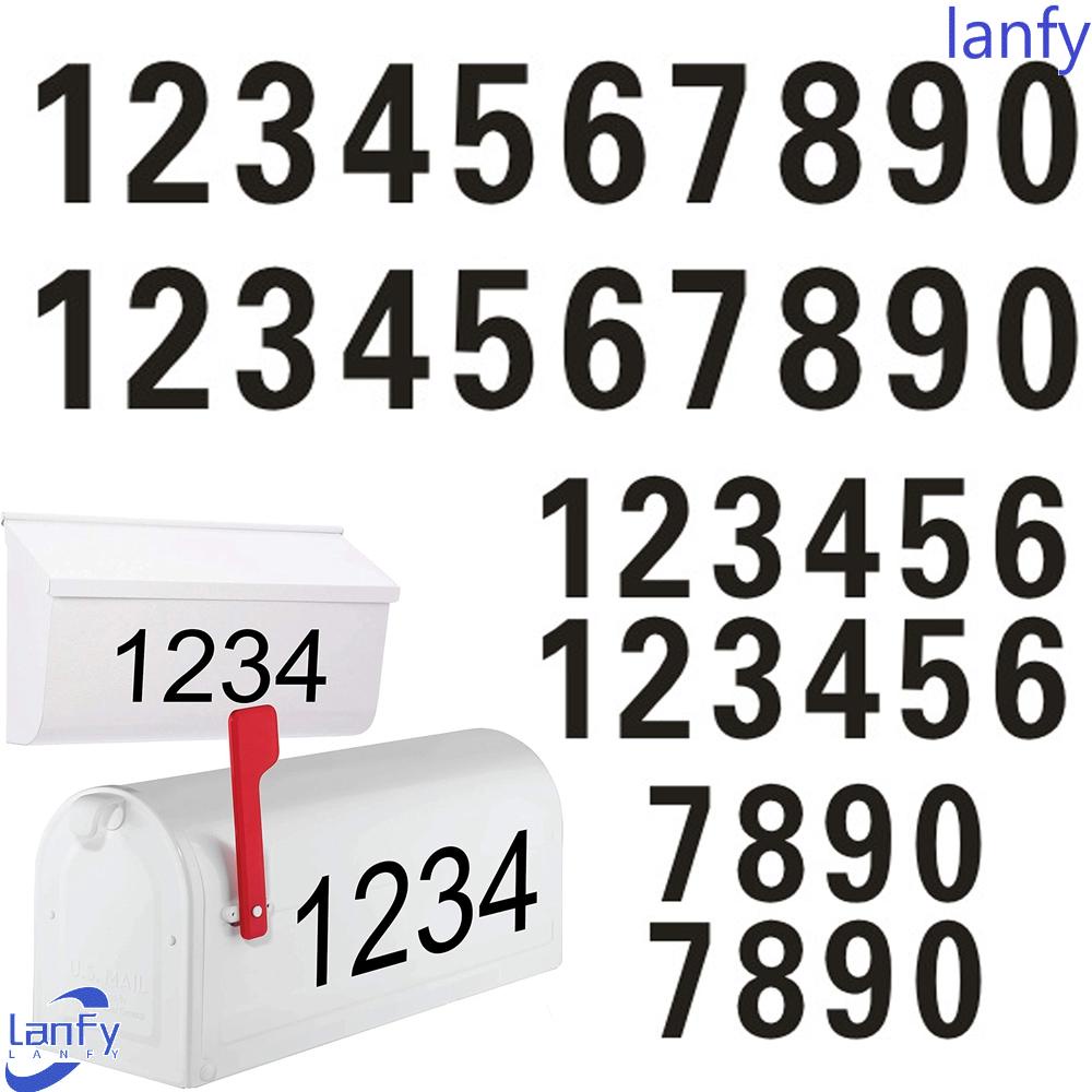 Lanfy Number Sticker Reflektif Number 0-9 Self-adhesive Tahan Air Reflektif Dekorasi Angka Alamat