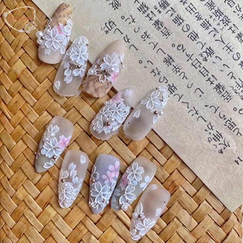 Mxbeauty Sakura Stiker Kuku Wanita Perempuan Timbul Bunga Tipis Transparan DIY Nail Decals