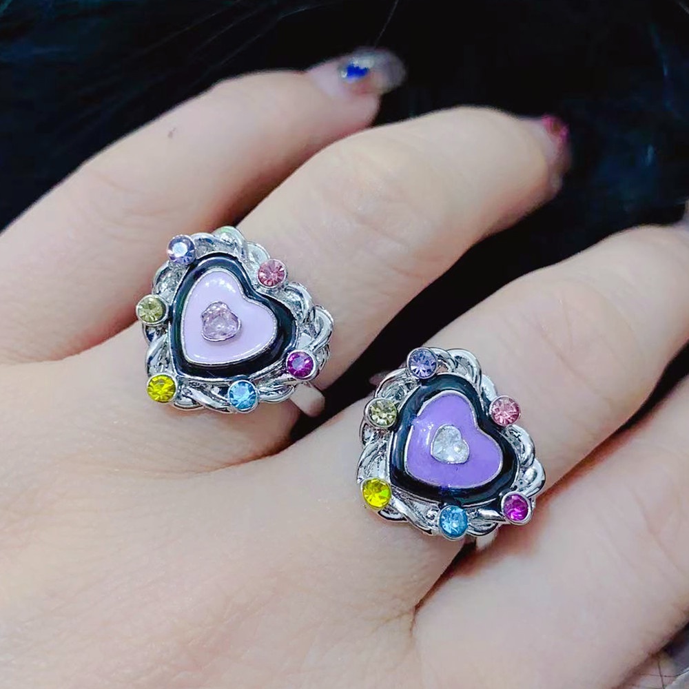 Aksesoris Cincin Cinta Anyaman Berlian Warna Temperamen Kepribadian Harajuku