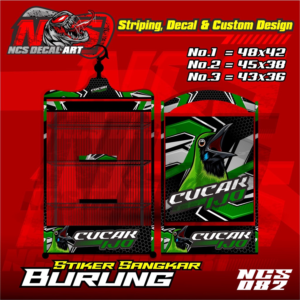 Stiker Decal Kandang/Sangkar Burung Kicau Petarung/CUCAK IJO Kotak - Sangkar Burung Kotak