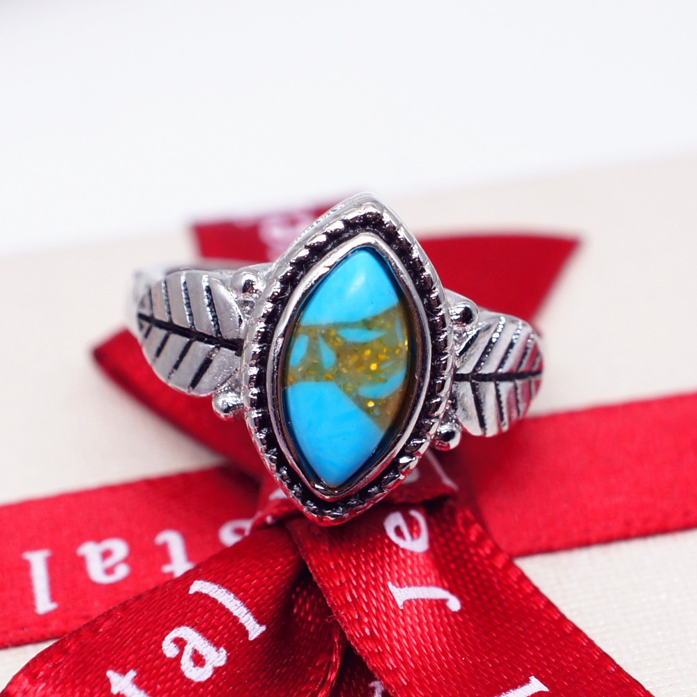 Goldkingdom Aksesoris Perhiasan Fashion Ready Stock Cincin Daun Pohon Pirus Vintage