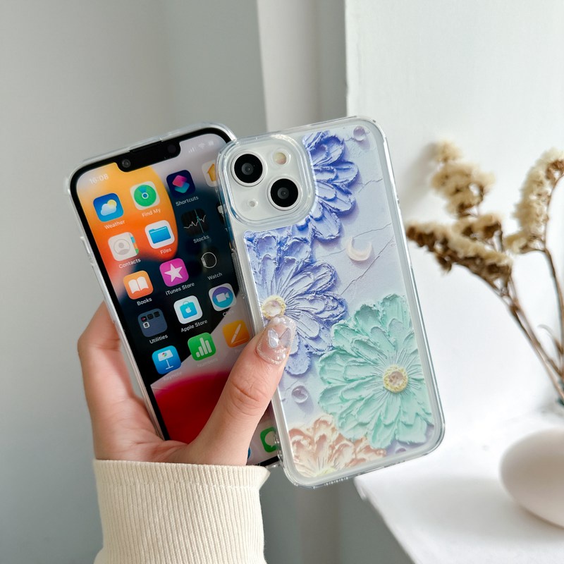 Nice Colorful Oil Painting Flower Soft TPU Case HP iP iPhone 7 8 14 + Plus SE 2020 X XS XR Max 11 12 13 Pro Max Girl Woman FTD Casing Apple