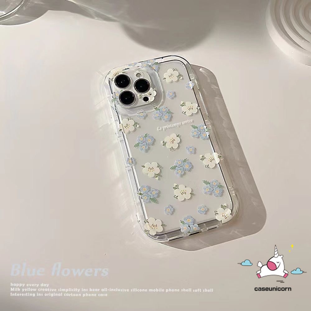 IPHONE Casing Ponsel Bunga Segar Kompatibel Untuk Iphone6 6S 7 8 Plus14 11 13 12 11 Pro MAX 7Plus XR X XS MAX Huruf Sederhana Hijau Shockproof Airbag Soft Cover