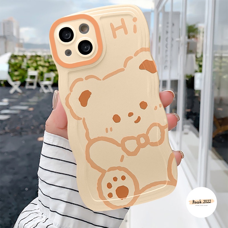 Case OPPO A17 A12 A78 A5 A9 A17K A15 A55 A16K A54s A95 A58 A57 A16 A3s A96 A5s A74 A16s A54 A76 A52 A7 A1k A53 Reno 8T 7 6 A77s A77 Kartun Beruang Kelinci Lucu Lembut Bergelombang Sarung Tepi