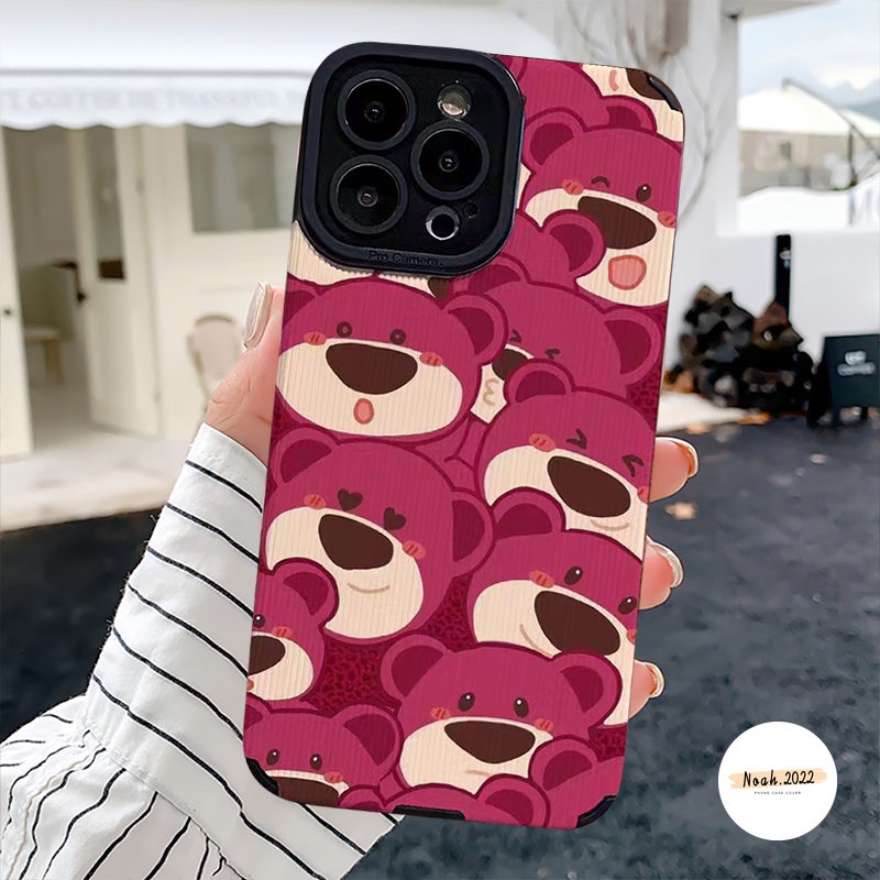 Casing Ponsel Silikon Tekstur Kulit Mewah Lembut Kompatibel Untuk iPhone 7Plus 8Plus 11 Pro MAX XR 12 13 14 Pro MAX X XS MAX Lovely Kartun Cute Manyo Strawberry Bear Shockproof Cover