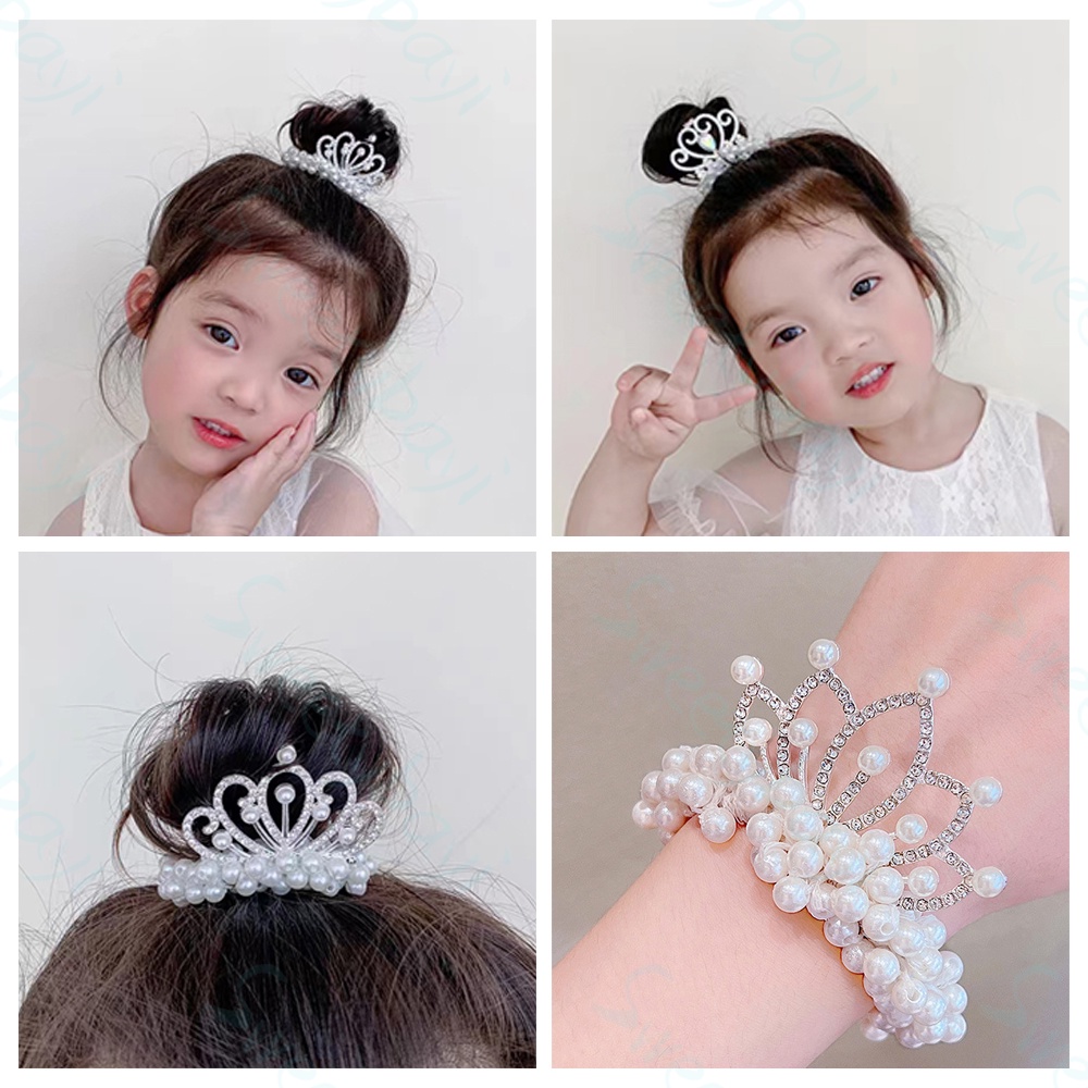 Sweetybayi Ikat rambut motif mahkota mutiara Karet rambut anak import Tali rambut anak cantik