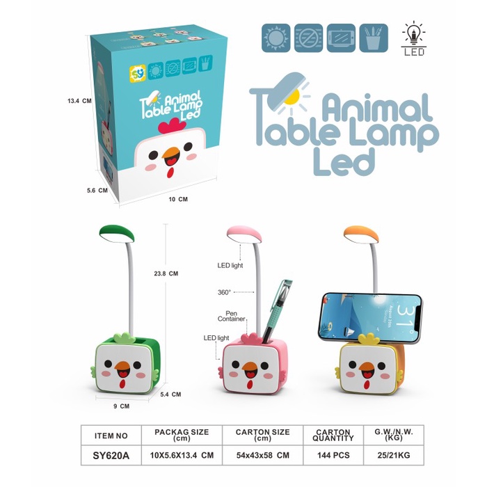 LAMPU MEJA BELAJAR 3 in 1 PEN HOLDER HP Handphone LED Tempat Pensil Table Lamp Karakter Lucu