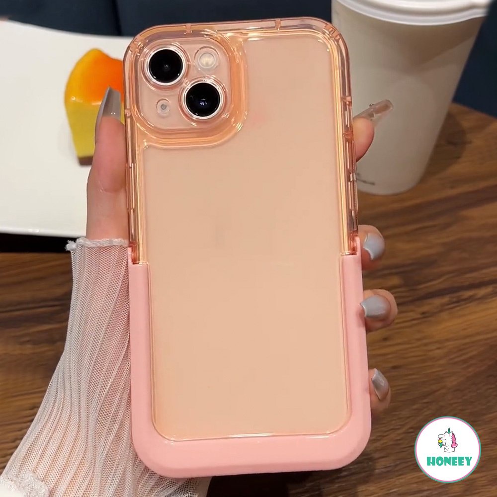 IPHONE Holder Lipat Tak Terlihat Ring Stand Lensa Kamera Casing Ponsel Transparan Untuk Iphone11 12 13 14 Pro Max Soft Candy Back Cover