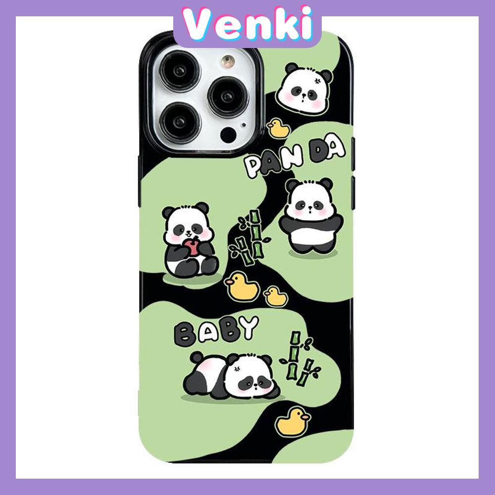 VENKI - For iPhone 11 Phone Case Black Glossy TPU Soft Case Shockproof Protection Camera Cute Panda Eating Bamboo Compatible with iPhone 14 13 Pro max 12 Pro Max xr xs max 7 8 Plus