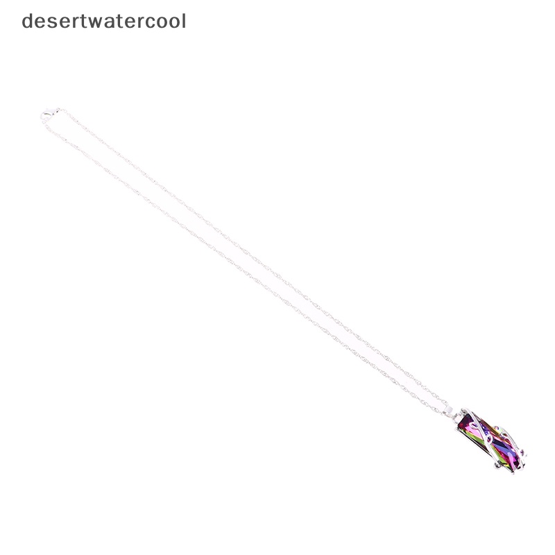 Deid Kalung Liontin Batu Hujan Rantai Panjang Kristal Kaca Daun Persegi Necklace Martijn