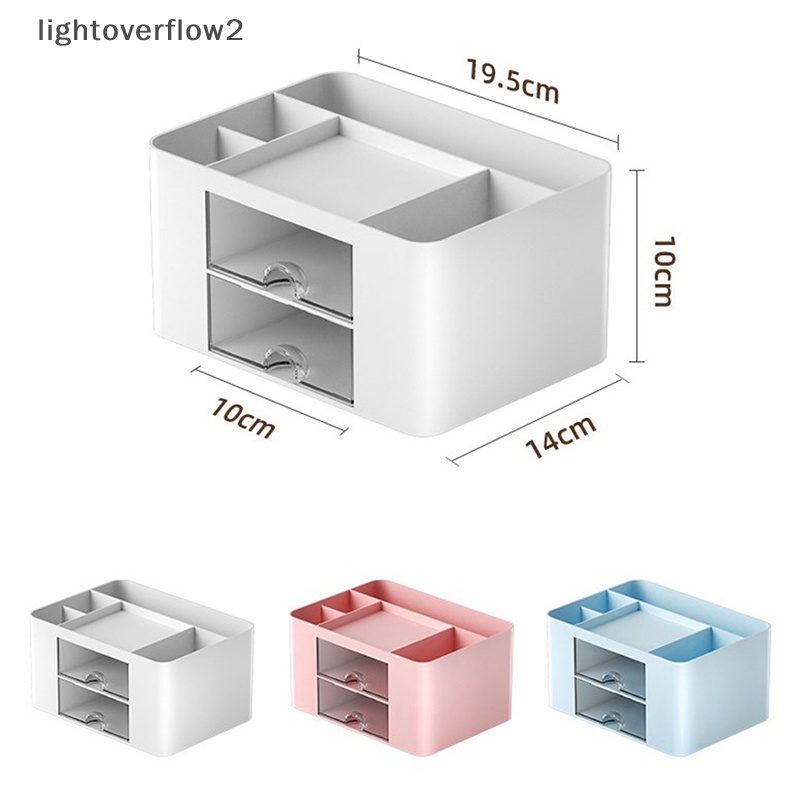 [lightoverflow2] Tempat Pulpen Warna Solid Sederhana Dengan 2laci Kapasitas Besar Kotak Penyimpanan Alat Tulis Kantor Siswa Desktop Organizer [ID]