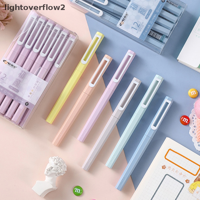 [lightoverflow2] Pena Gel Hexagonal Lucu Simple Macaron Color Neutral Pen 0.5mm Tinta Hitam Sig Pulpen Kawaii Alat Tulis Perlengkapan Kantor Sekolah [ID]