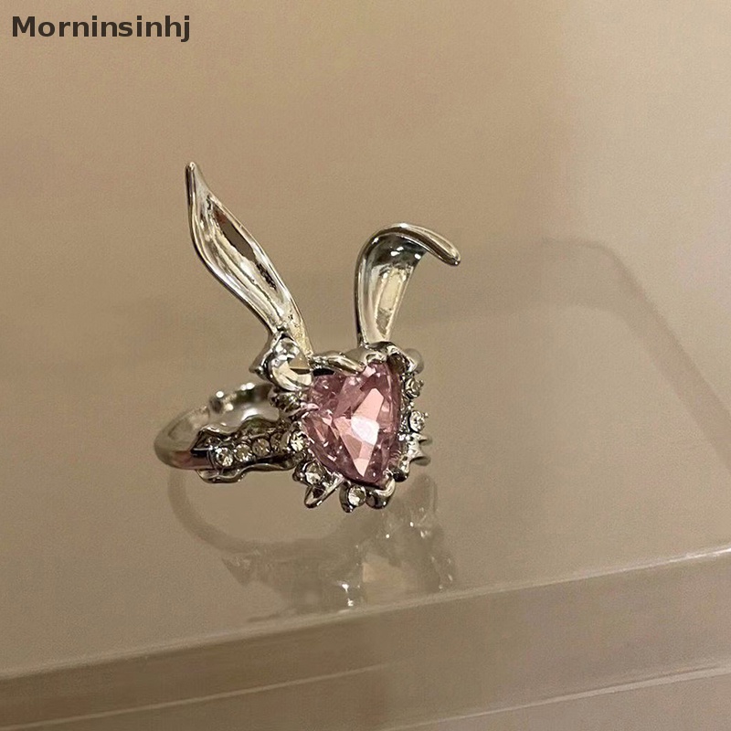 Mornin Baru Indah Telinga Kelinci Cincin Dapat Disesuaikan Bunny Zirkon Perhiasan Pembukaan Cincin Untuk Gadis Pasangan Wanita Valene Hadiah Hari id