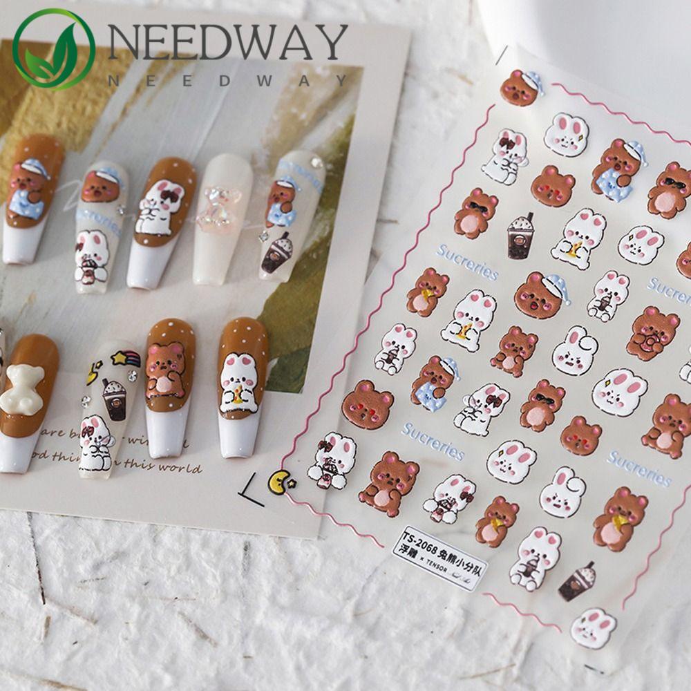 Needway   Kartun Stiker Kuku Wanita Fashion Pelangi Manikur Aksesoris Boneka Anjing Nail Art Dekorasi