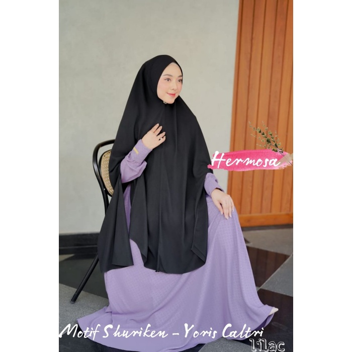 Gamis hermosa motif shuriken lilac/gamis lilac murah/gamis ungu murah - S