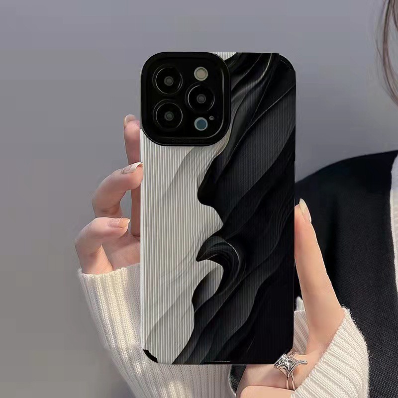 Lamb Skin Black and white Artistic oil painting wrinkles Soft Case IPhone 6S 7 Plus 8 Plus X XS XR XS Max 11 13 12 14 PRO Max 14 Plus 12 13 mINI SE Phone Case Black for Women GIRL