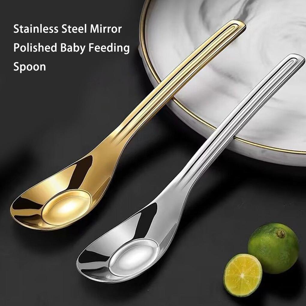 Stainless Steel Sendok Makan Bayi Cermin Dipoles Reusable Washable Replacement Halus Nonslip Handle Home Scoop Tool