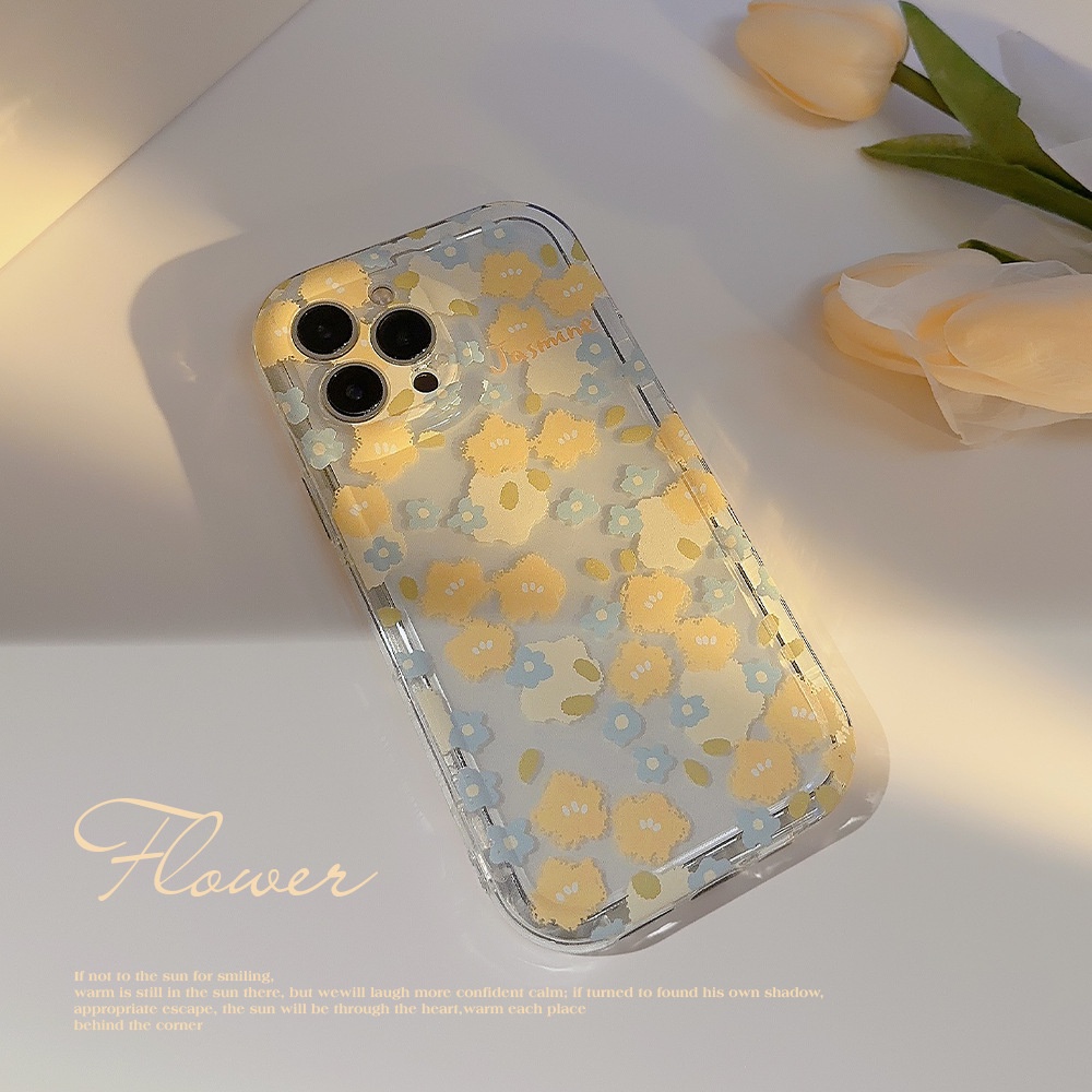 IPHONE Musim Panas Floral Bunga Kuning Tranpsarent Perlindungan Penuh Shockproof Phone Case Cover Untuk Iphone11 12 13 14 PLUS PRO MAX