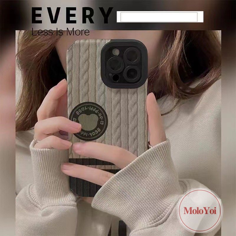 IPHONE Lucu Kartun Beruang Rajut Pola Garis Shockproof Case Kompatibel Untuk Iphone11 13 14 12 Pro Max7 8 Plus XR XS X MAX 7Plus Tekstur Kulit Mewah Lembut Silikon Ponsel Cover