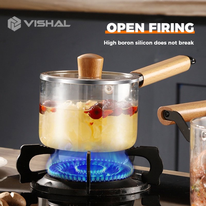 VISHAL Pot Panci Masak Stewing Soup Pot Borosilicate Glass Dengan Pegangan/ Panci Kaca Transparant Anti Api Anti Panas Borosilicate