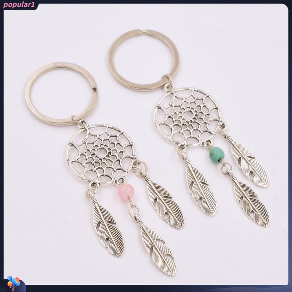 Gantungan Kunci Dream Catcher Populer Paduan Gesper Bulu Pink Hijau