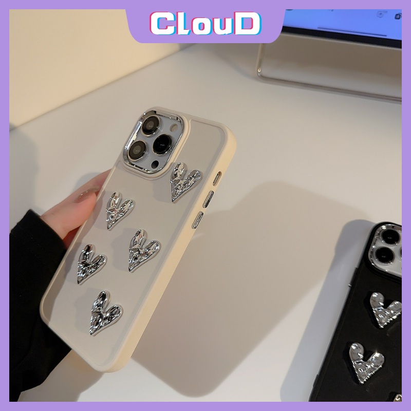 Casing Elektroplat Warna Permen Macaron Mewah Kompatibel untuk iPhone 11 13 14 12 Pro MAX 7Plus 8Plus XR XS MAX Sederhana Warna Solid 3D Cinta Pelapisan Hati Penutup Ponsel Lembut Persegi