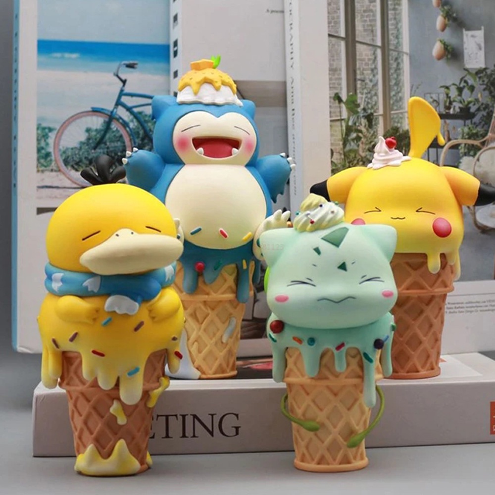 Anime Pokemon Anime Figure Gengar Pikachu Snorlax Psyduck Bulbasaur Karakter Kartun Lucu Ice Cream Figure Styling Mainan