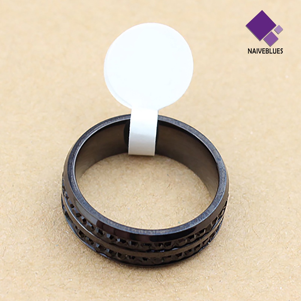 &lt; Naiveblues &gt; Band Cincin Berlian Imitasi Dekorasi Perhiasan Hadiah Stainless Steel Pria Wanita Band Ring Untuk