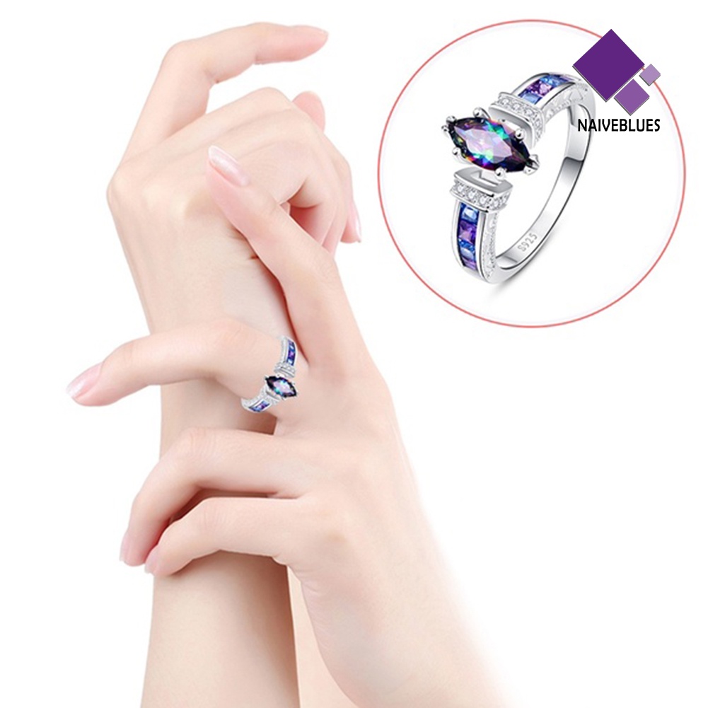 &lt; Naiveblues &gt; Wanita Fashion Multicolor Marquise Cut Cubic Zirconia Hias Jari Perhiasan