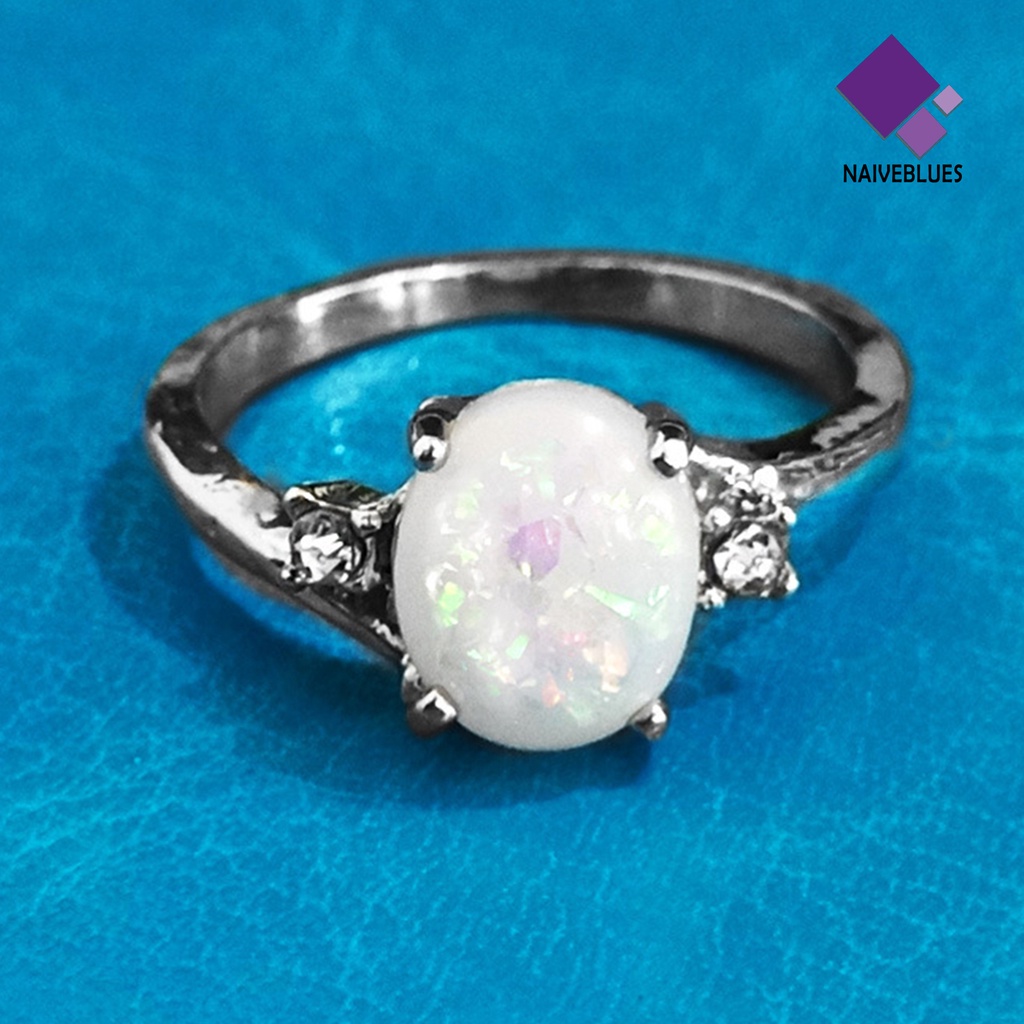 &lt; Naiveblues &gt; Cincin Berkilau Imitasi Opal Hias Berlian Imitasi Tembaga Gaya Wanita Untuk Pernikahan