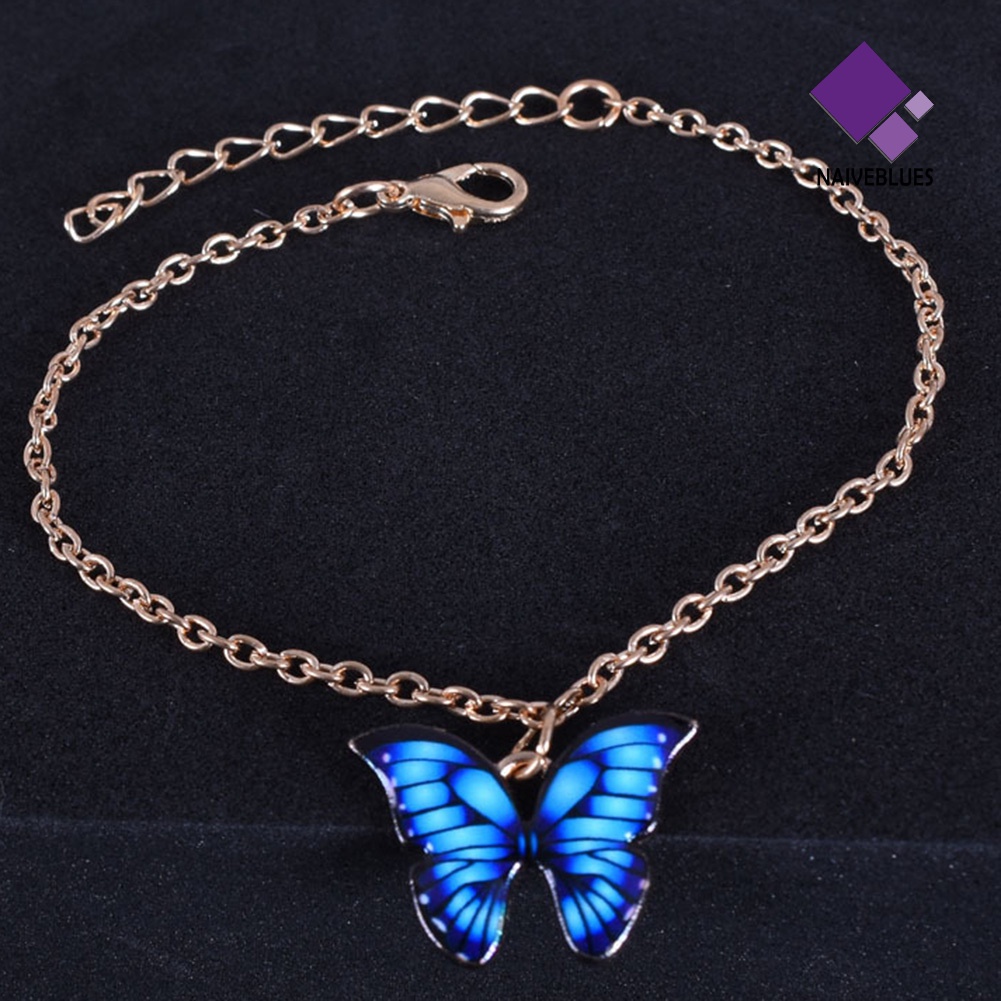 &lt; Naiveblues &gt; Wanita Elegan Multicolor Alloy Butterfly Pendant Gelang Kaki Perhiasan