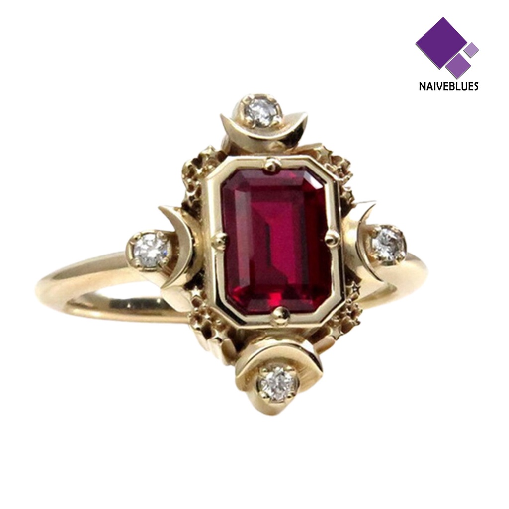&lt; Naiveblues &gt; Wanita Cincin Persegi Merah Perhiasan Permata Imitasi Electroplating Rhinestones Ring Untuk