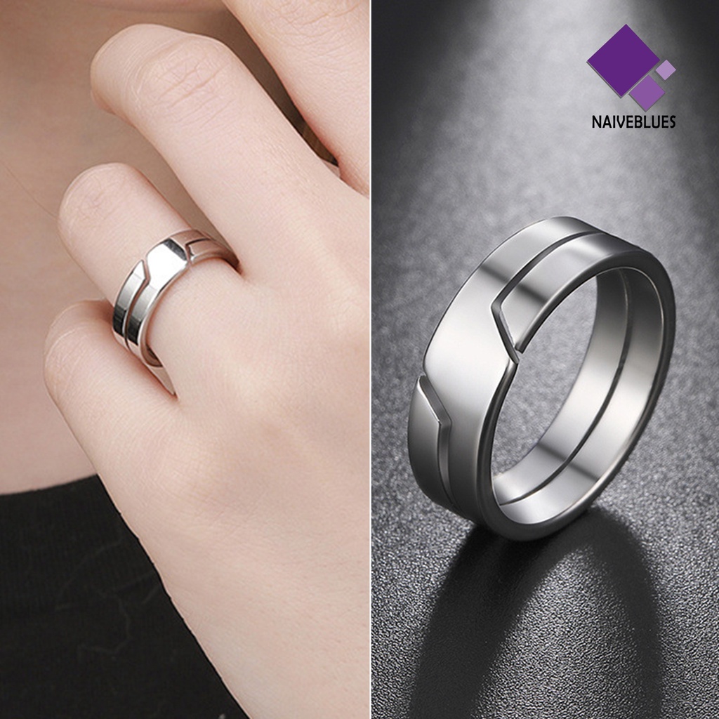 &lt; Naiveblues &gt; Cincin Couple Klasik Geometri Glossy Hias Semua Pertandingan Perhiasan Anti Karat Wanita Pola Kepribadian