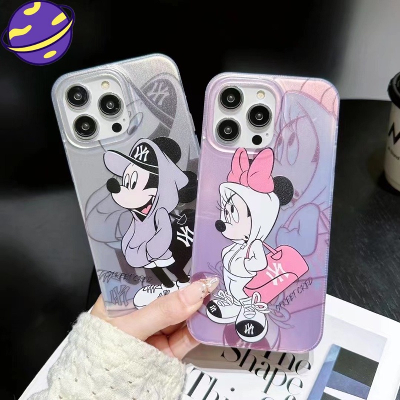 IPHONE Casing Ponsel Mickey Minnie Cocok Untuk Iphone14 13 11 12 Pro Max 14Plus Paket Lengkap Kontras INS Gaya N &amp; Y Kartun Frosted Phone Case