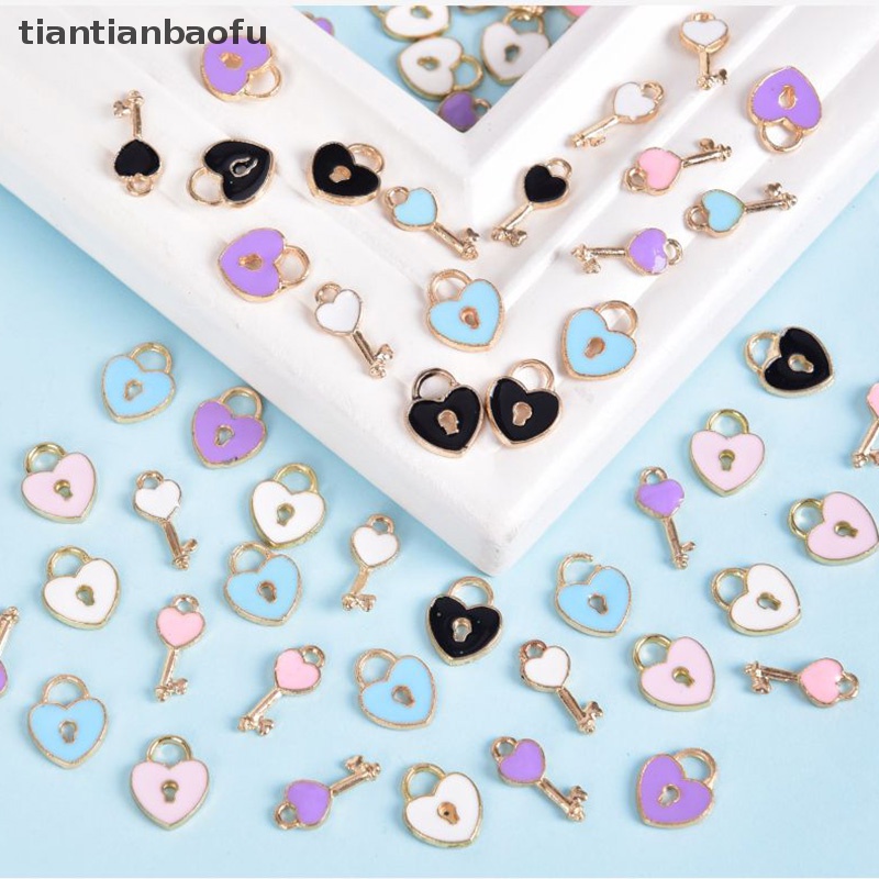 [tiantianbaofu] 10 Pcs/Set Enamel Alloy Cinta Kunci Kunci Ch Liontin Perhiasan DIY Membuat Kerajinan Butik