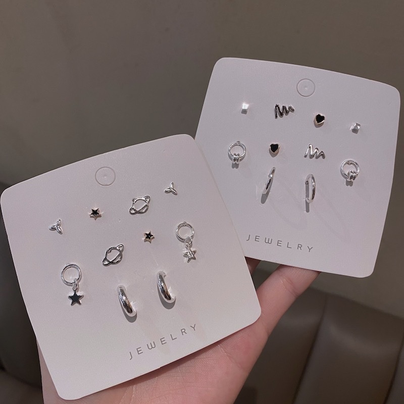 Roselife Korea S925 Perak 10 Pcs Mix Bintang Planet Stud Anting Set Untuk Wanita Perempuan Indah Hypoallergenic Anting-Anting Kecil Pakaian Sehari-Hari Perhiasan Hadiah