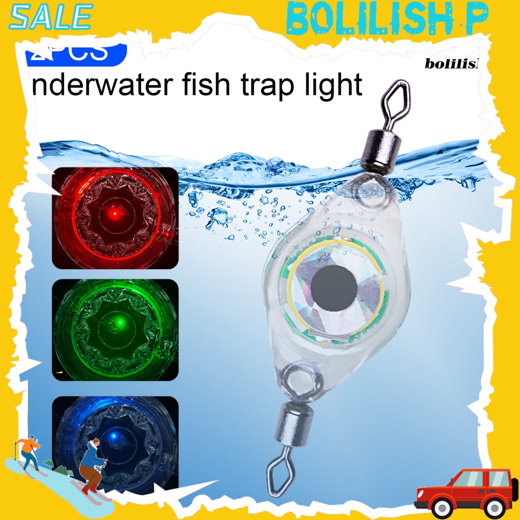 Bo-2pcs Lampu Umpan Pancing Tahan Air Bentuk Fisheye Attract Fish Acrylic LED Lure Attractant Button Lampu Pengumpul Ikan Untuk Memancing Outdoor