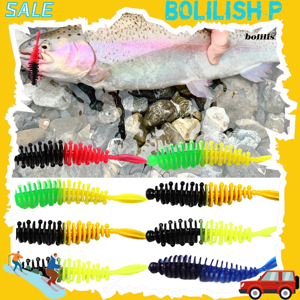 Bo-8pcs/set 5.5cm/1.3g Umpan Pancing Simulasi Warna Terang Fleksibel Hidup Reusable Fish Attraction Universal Soft PVC Trout Fishing Artificial Cacing Swimbait Fishing Gear