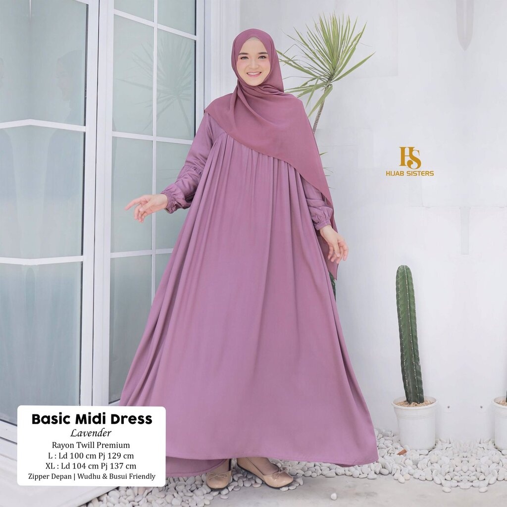 BASIC Midi Dress ORI HIJAB SISTER | Gamis Terbaru Rayon Twill Premium Polos LD 105