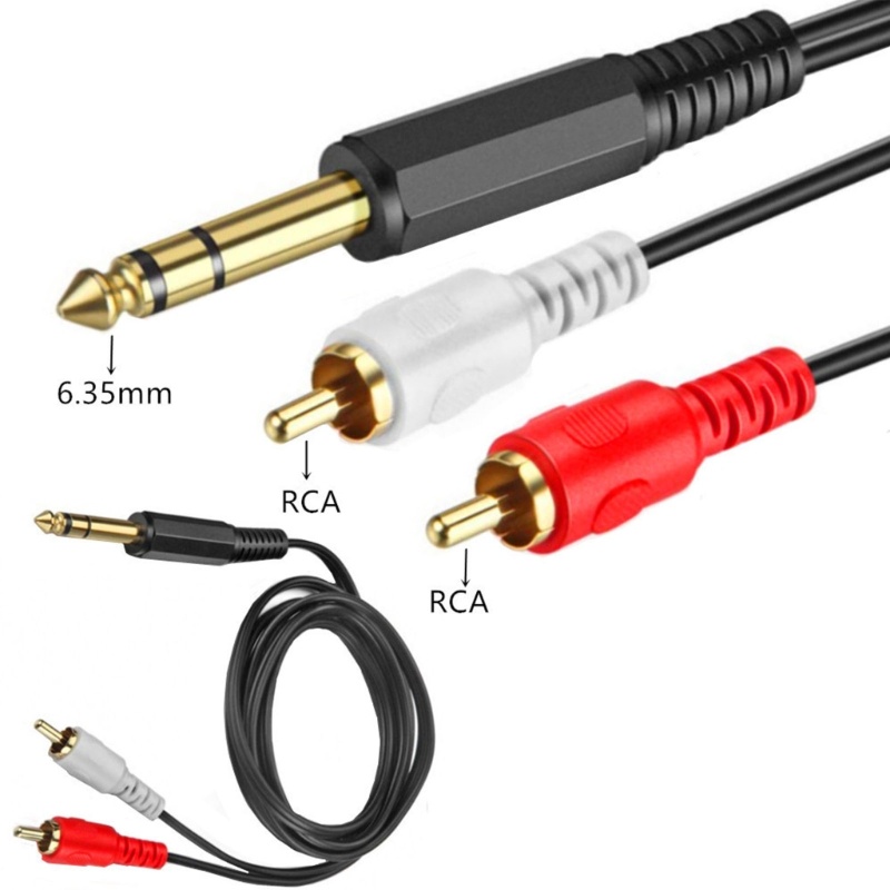 Cre Kabel Jack Lapis Emas 6.35mm Ke 2xRCA Male to Male Stereo- Adapter Aux-Cord Audio-Cable Line Untuk Mixer Power Amplif