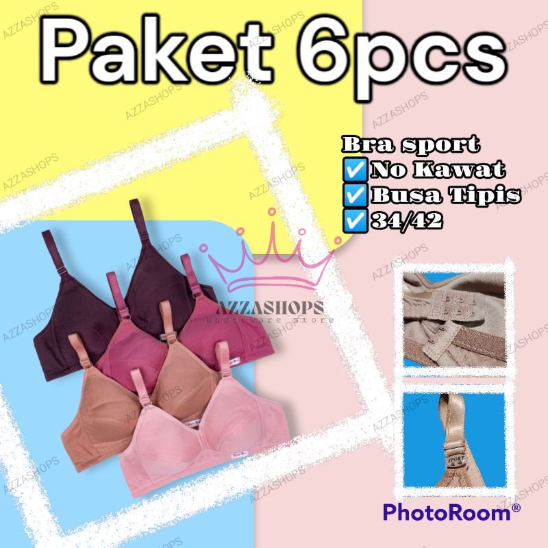 GROSIR 6 PCS (SETENGAH LUSIN) BRA ESSE SPORT MULTICOLLOR BUSA TIPIS TANPA KAWAT BH ESSE SPORT MURAH