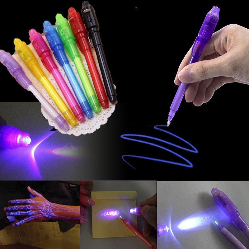 Seasonoun Tinta Tanpa Warna Cahaya Tak Terlihat ultraviolet UV lamp fluorescent magic pen.